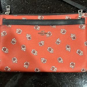 COACH SIENNA ROSE POP RED AND BLACK COATED CANVAS CROSSBODY